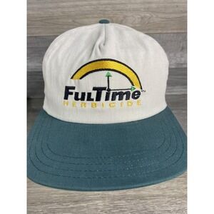 Vintage FulTime Herbicide Hat Cap Snap Back One Size White Green Mens Promo 90s